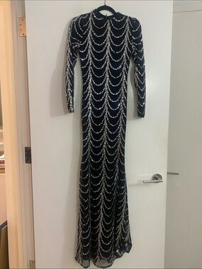 Fashion Nova Black Long-Sleeve Sequin Wave Gown